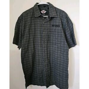 Harley Davidson Mens Short Sleeve Button Front All Over Print Shirt Size L
